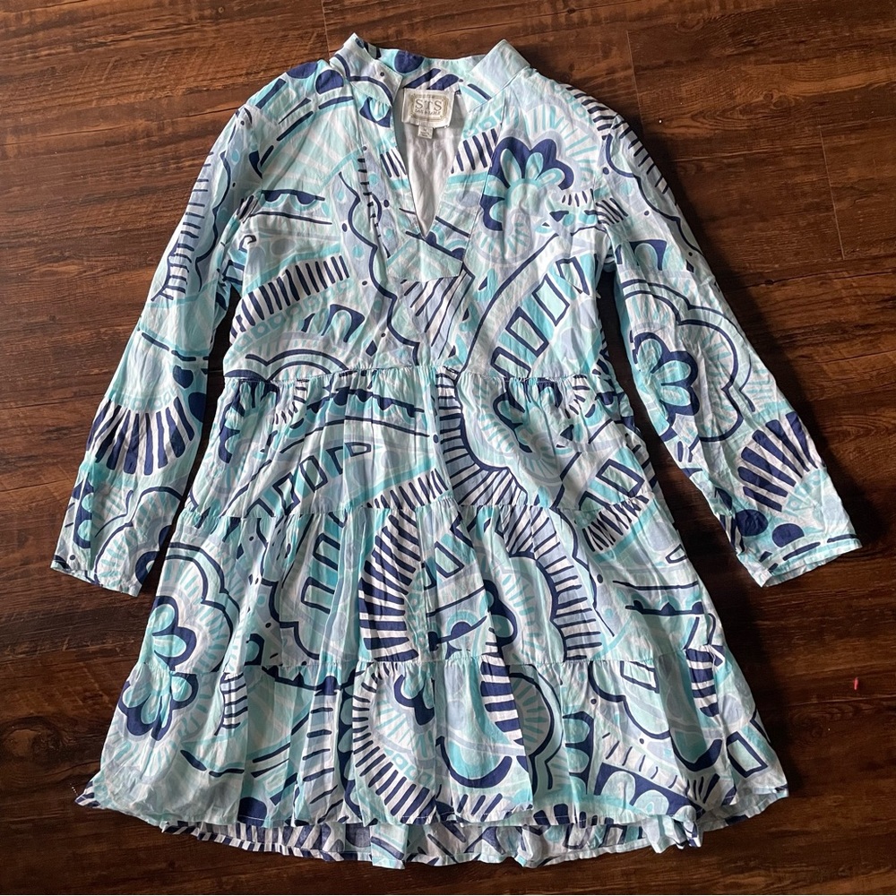 SAIL TO SABLE “Kate” Blue Long Sleeve Tunic Flare Dress- women’s medium